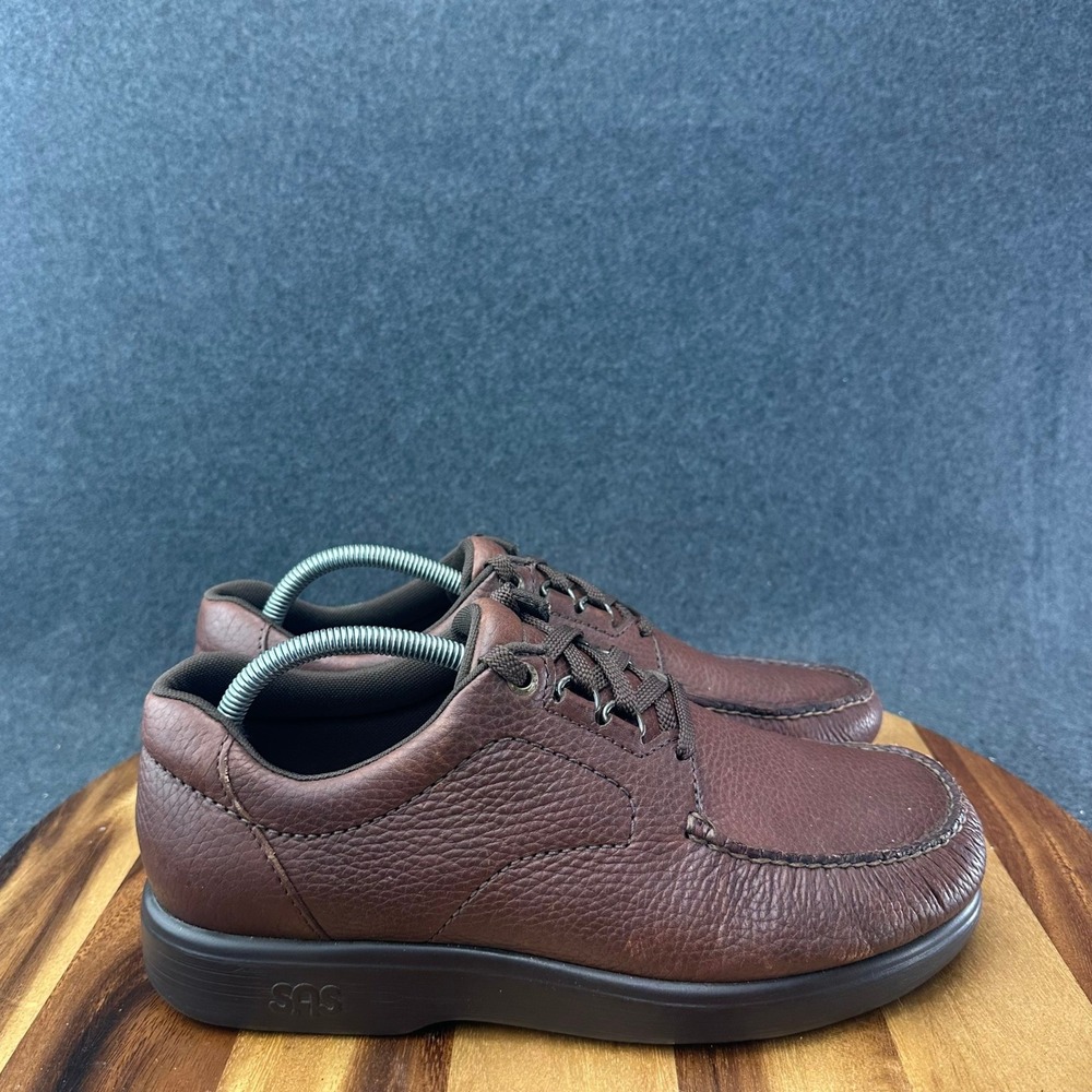 SAS Bout Time Men's 10 Brown Pebbled Leather Lace-Up Comfort Loafers Casual Shoe